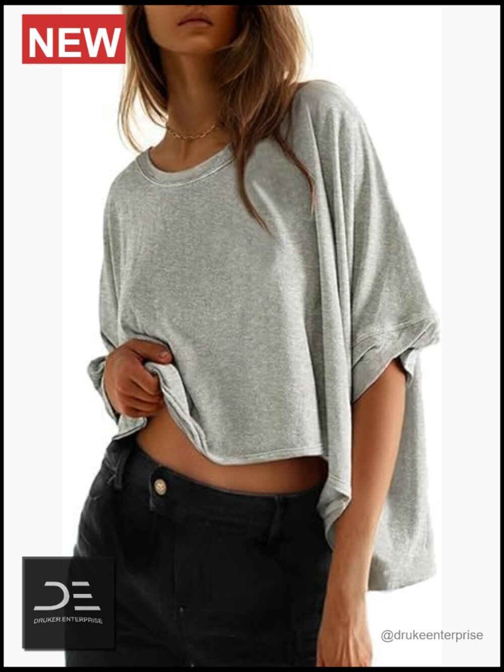 Loose Oversized Solid Crop Tee Short Sleeve Round Neck